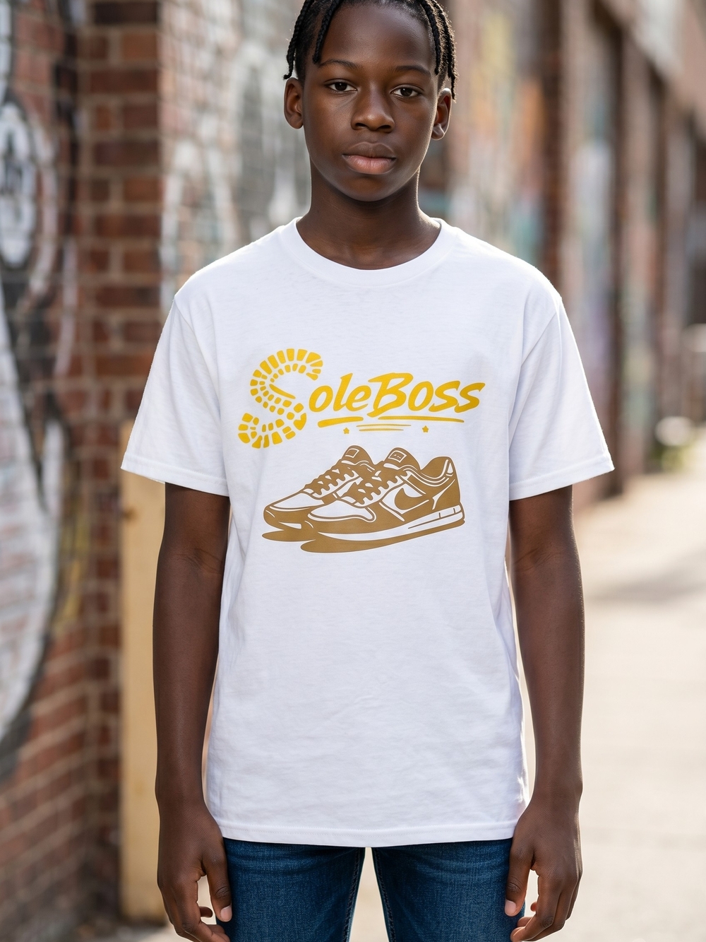 Men’s Casual Sneaker Graphic Tee - White/Gold